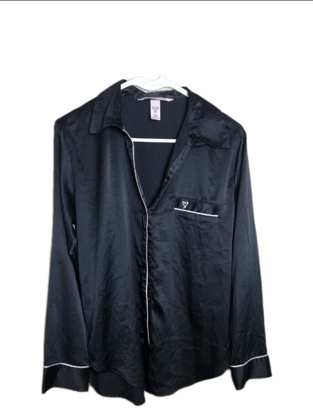 Victoria's Secret Black Satin Long Sleeve Pajama Top Size Small